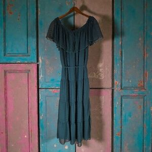 Green Summer Off-Shoulder Maxi Dress Sheer